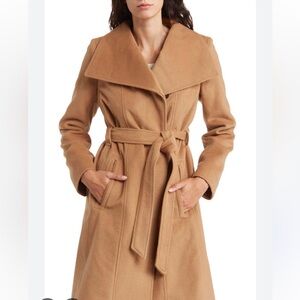 Michael Kors camel wool blend mock neck Tan Belted wrap wool Coat‎ size XL